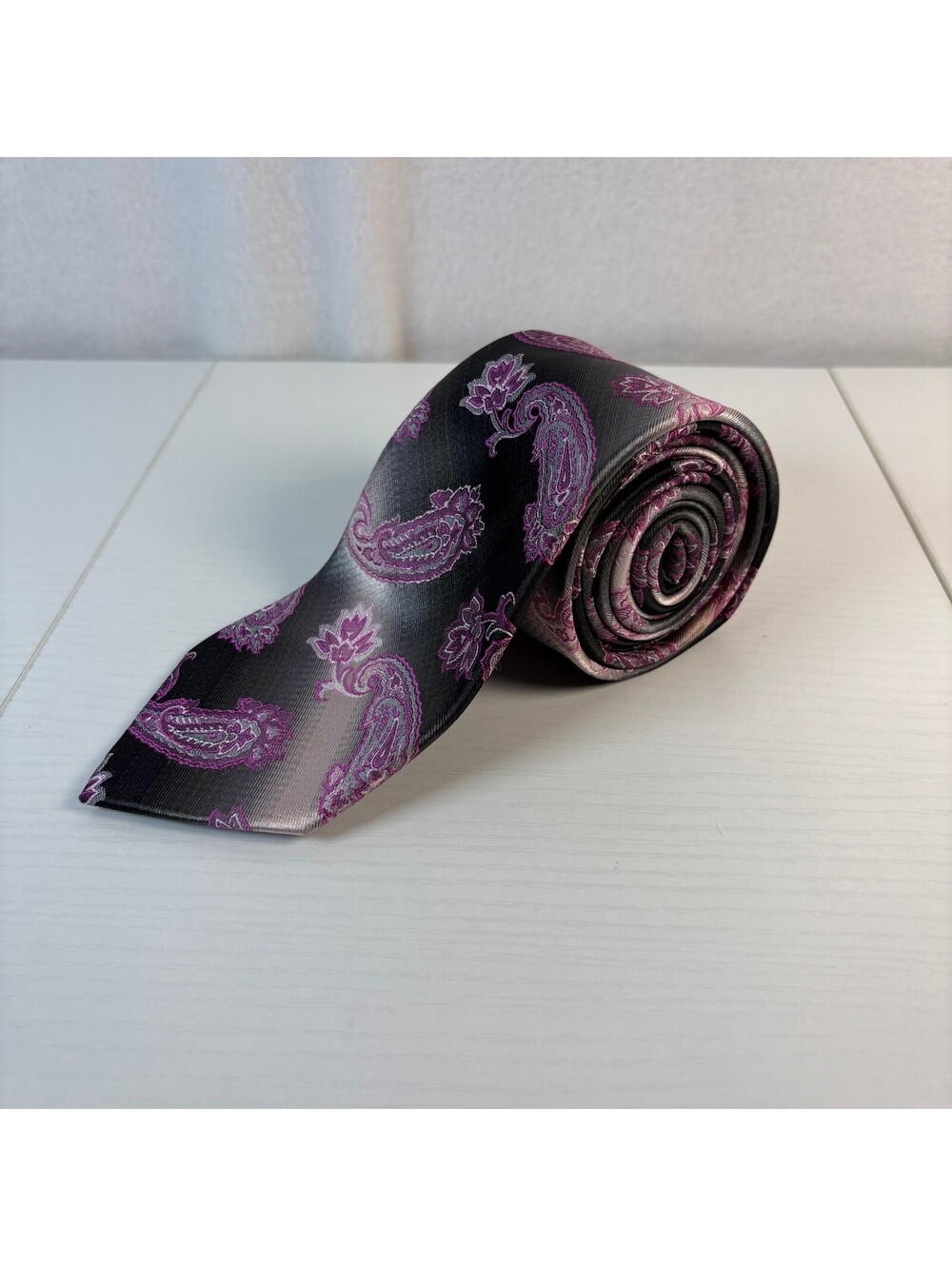 Mario Ferrari Mens Necktie Purple Silver Paisley Extra Long EX-LONG Formal Tie
